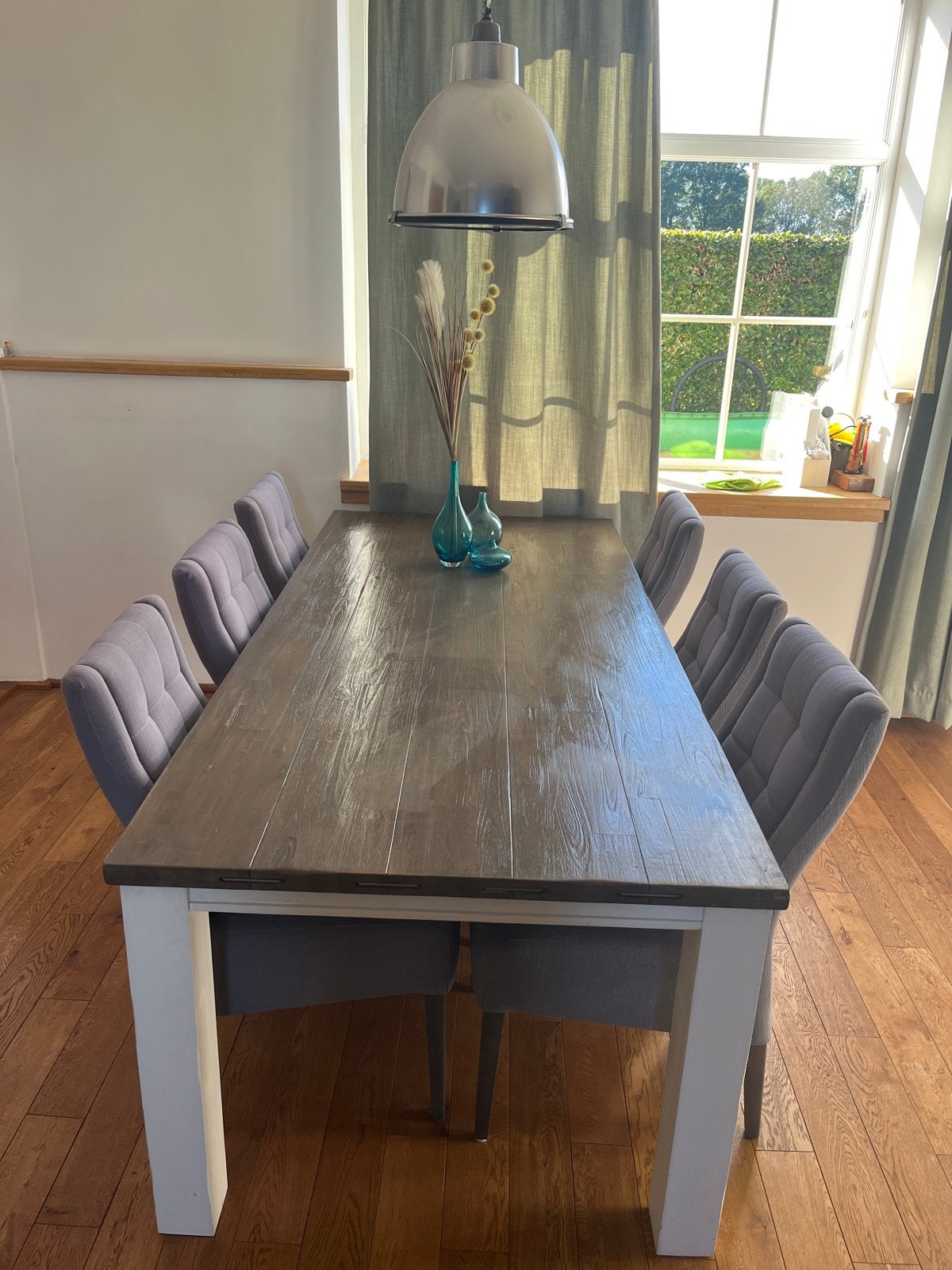 Henders & Hazel eethoek: tafel (220x100) met 6 stoelen, Ophalen, Gebruikt, 200 cm of meer, 50 tot 100 cm
