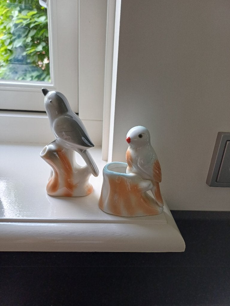 2x vintage vogel vaasjes Rice puntgaaf 11,5 en 15 cm hoog, Ophalen of Verzenden, Zo goed als nieuw, Overige kleuren