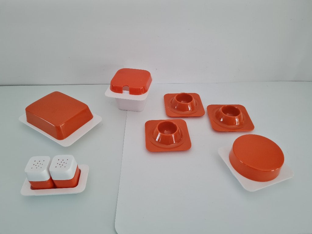 Vintage set: eierdopjes-confituurpotje-botervloot enz, Ophalen of Verzenden, Huis en Inrichting