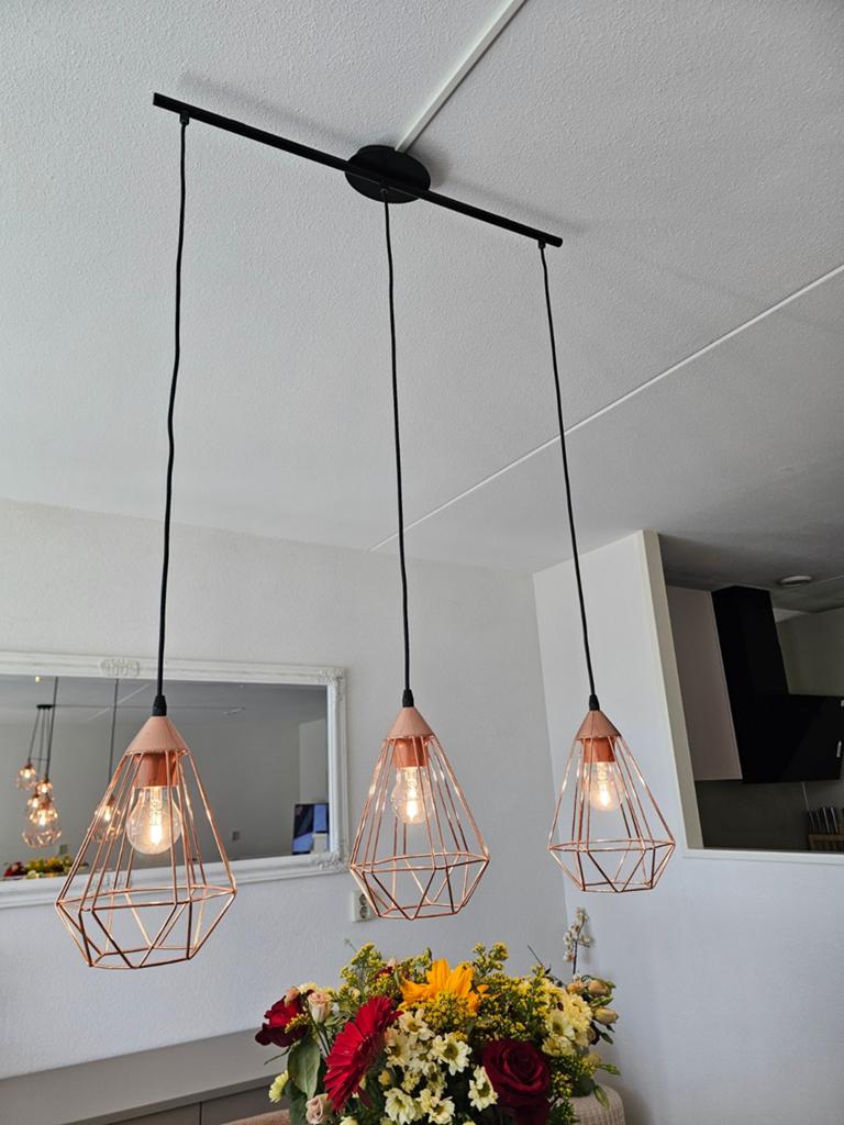 3 sets industriële hanglampen - Draadstaal Koper/Roségoud, Ophalen, Industrieel, Modern, Draadstaal, Koper, Roségoud, Zo goed als nieuw