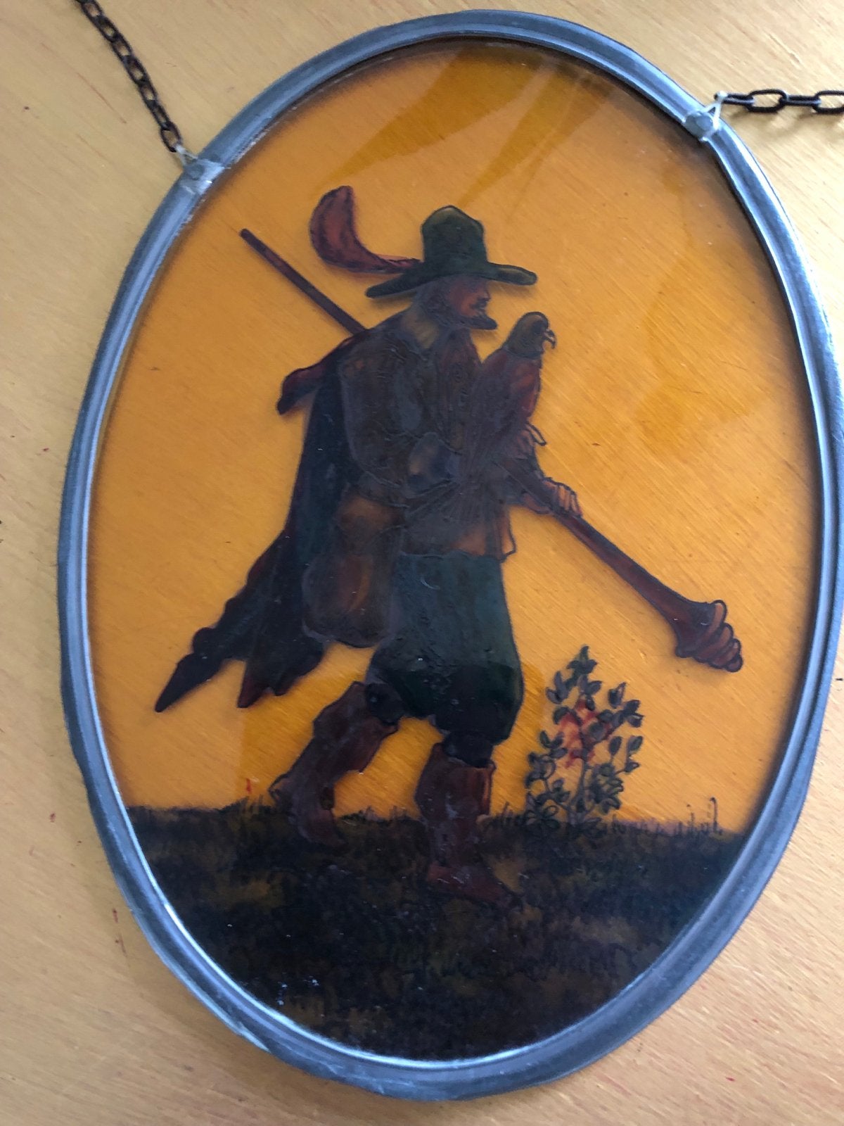 Vintage Glas in Lood Raamhanger - Jager met Valk, Ophalen of Verzenden