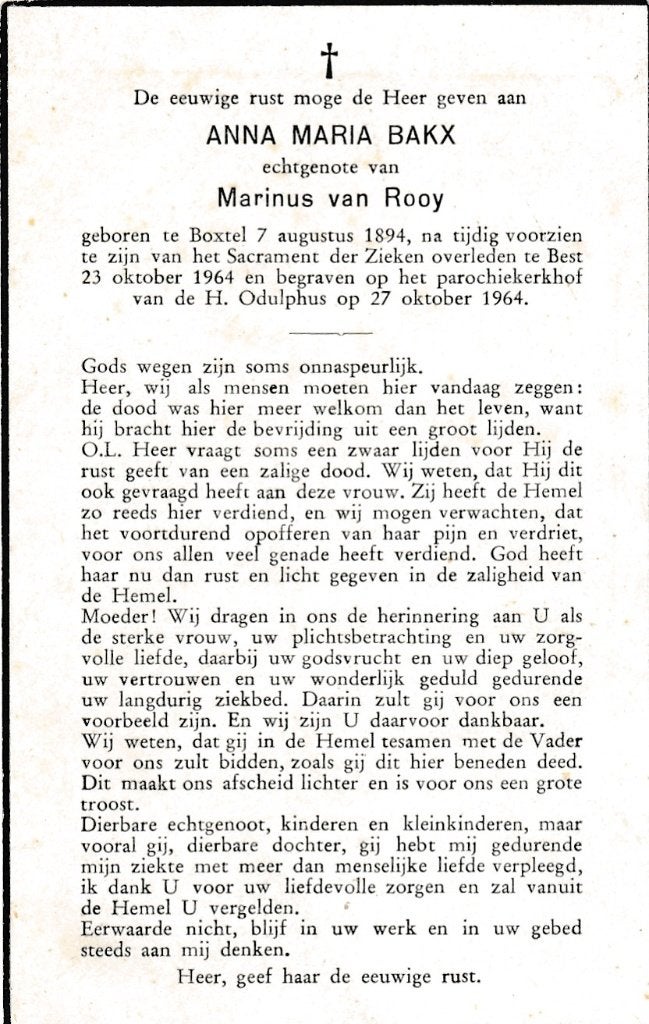 Bakx Anna 1894 Boxtel 1964 Best, Ophalen of Verzenden, Nederland