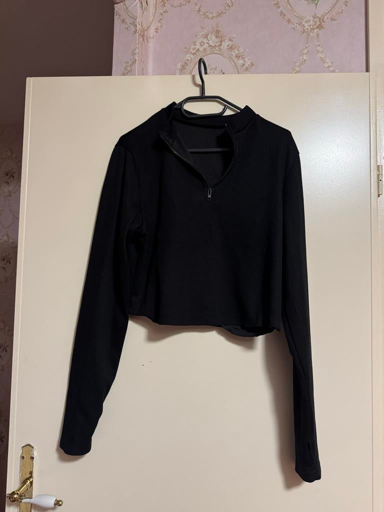 Zwarte zipper top, Zwart, Maat 46/48 (XL) of groter, Ophalen of Verzenden, Zo goed als nieuw