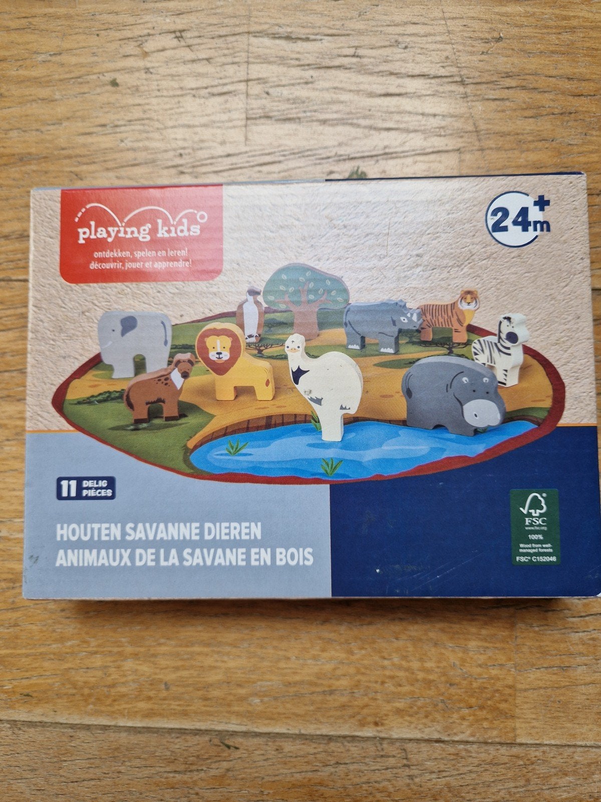 Houten Savanne Dieren Speelset - Playing Kids, Ophalen of Verzenden, Zo goed als nieuw, Overige typen