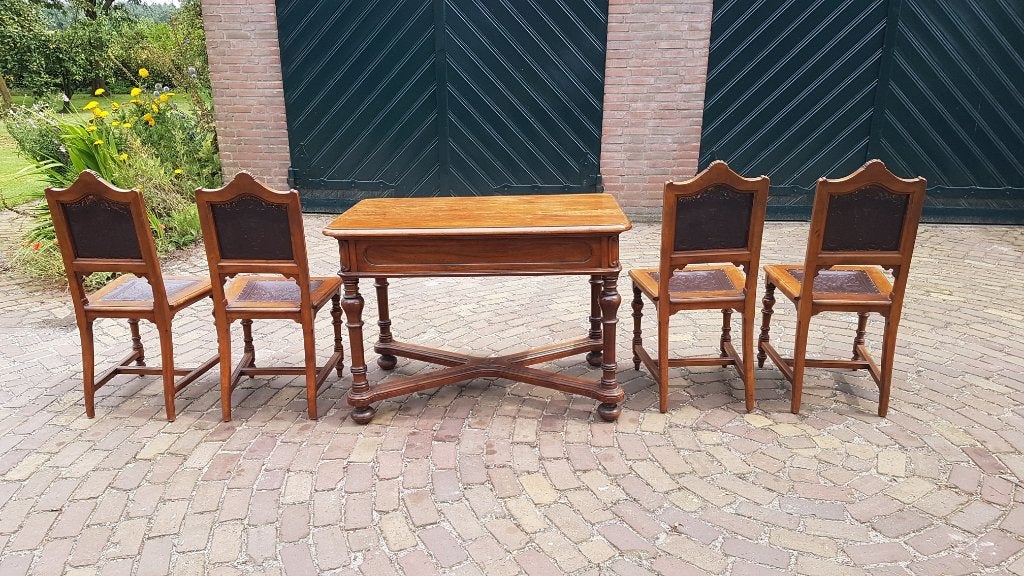 Antieke tafel met 4 stoelen., Antiek en Kunst, Ophalen