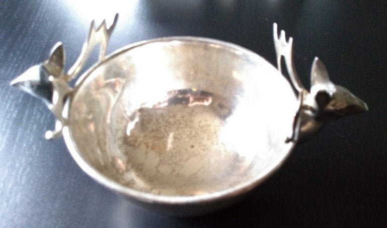 Fancy verzilverd schaaltje met 2 hertenkoppen (Merk Fancy), Ophalen of Verzenden
