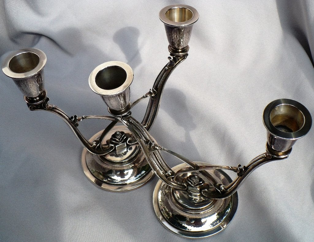 Georg Jensen pair of solid silver candelabra design #619 HN, Ophalen of Verzenden, Zilver