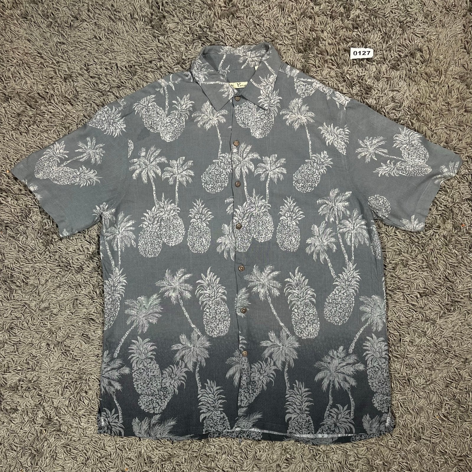 Batik Bay Grey &amp; White Pineapple Print Rayon Shirt Large, Kleding | Heren, Ophalen of Verzenden, Gedragen