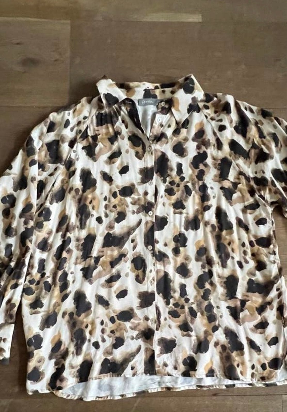 Geisha Blouse met Luipaardprint - Maat 44 (2XL), Ophalen of Verzenden, Zo goed als nieuw, Maat 42/44 (L), Beige