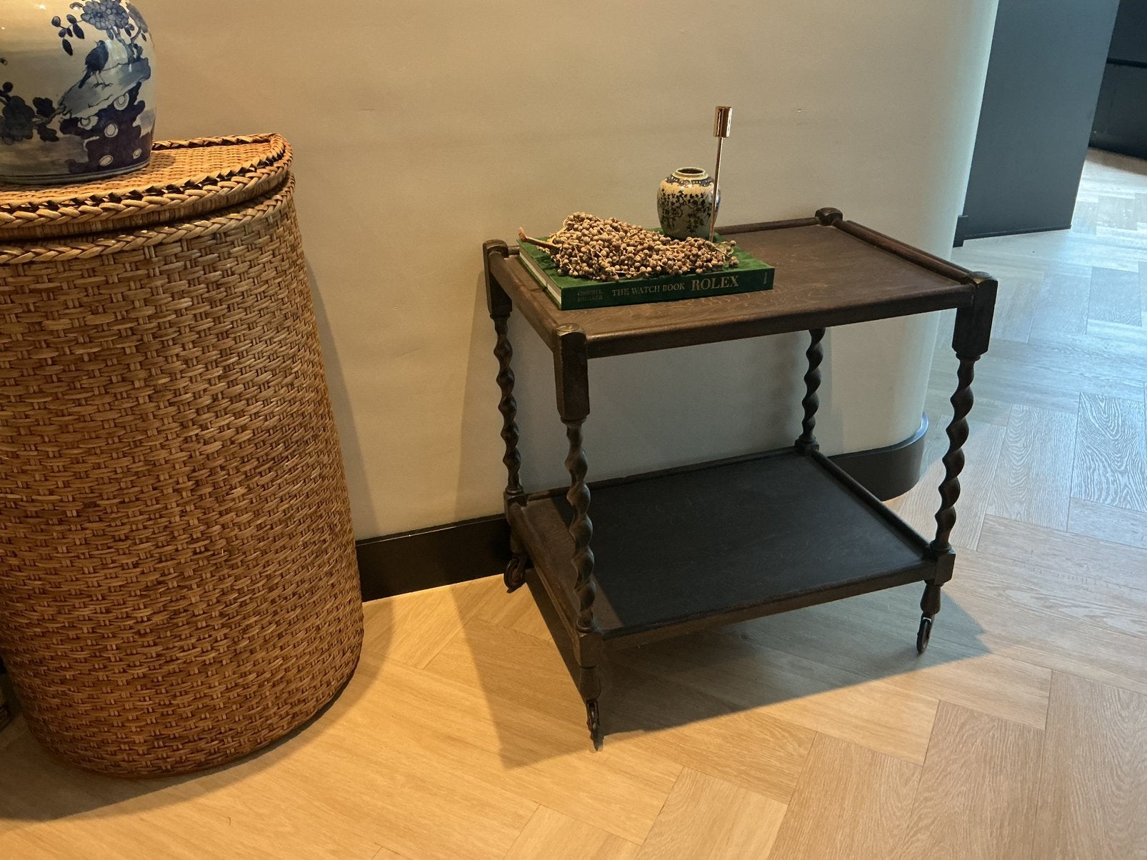 Prachtig vintage eiken houten serveerwagen / drankentafeltje, Ophalen, Gebruikt, 50 tot 100 cm, Eikenhout