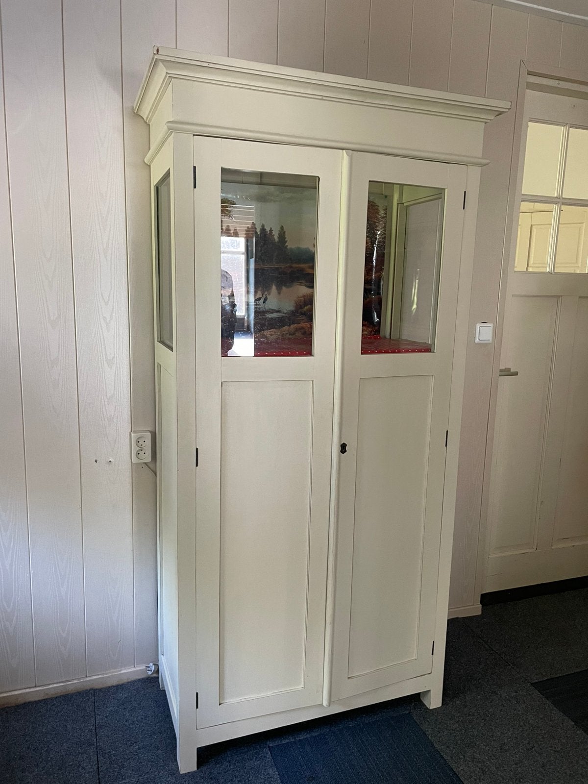 Vintage kast met glazen en dichte deuren (195x91x45cm), Ophalen, Gebruikt