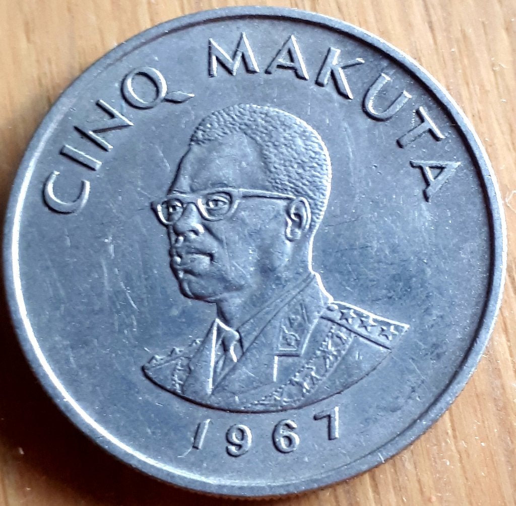 CONGO DEM.REPUBLIC : 5 MAKUTA 1967 KM 9 XF/UNC, Ophalen of Verzenden, Overige landen, Losse munt