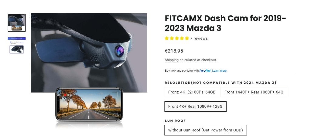 DASHCAM MAZDA 3  2019-2023 voor en achter, Ophalen of Verzenden, Zo goed als nieuw