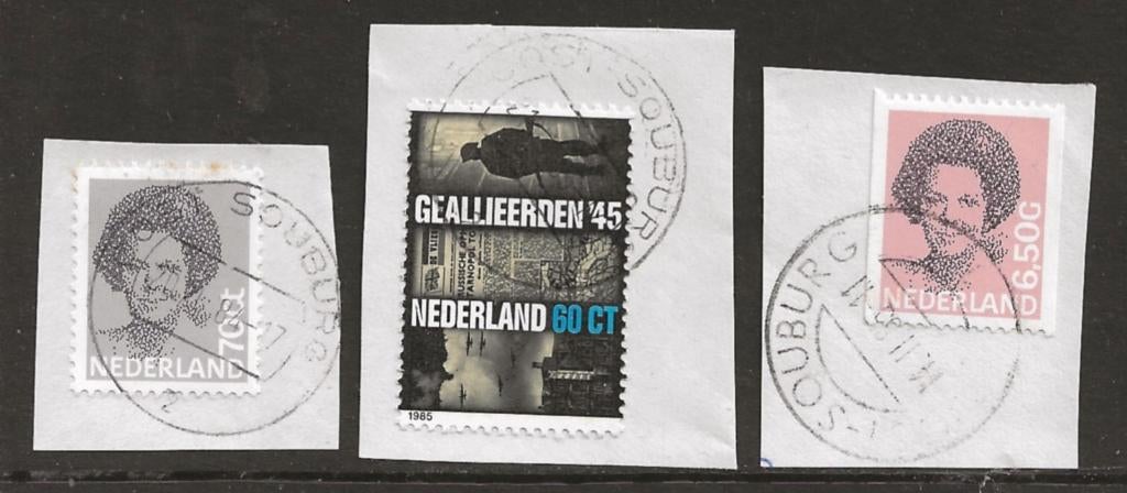 S- Ned. gestempeld Oost Souburg 3x, Ophalen of Verzenden, Na 1940, Gestempeld