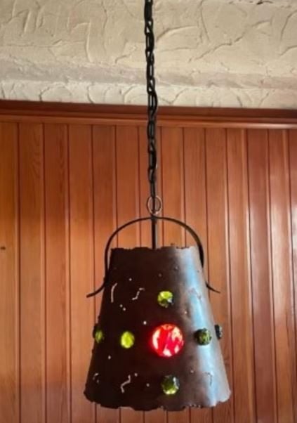 7 x vintage Brutalist hanglamp koper 60-70er jaren stukprijs, Ophalen, Brutalist, E27 (groot), Zo goed als nieuw