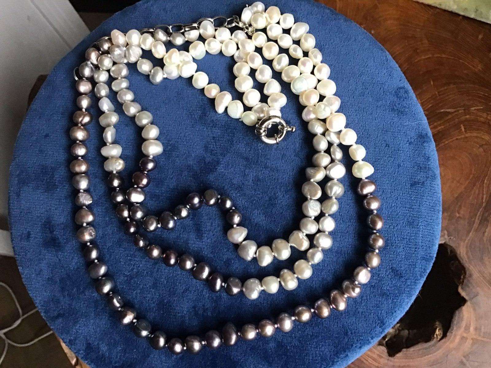 3 rijige parel ketting,zoetwaterparel collier,zoetwaterparel, Verzenden, Zo goed als nieuw, Wit, Steen of Mineraal