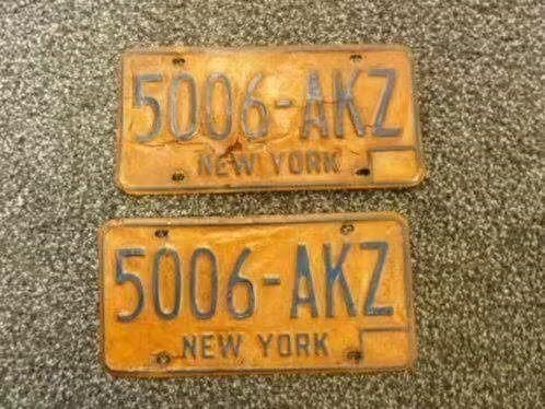 Paar USA License plate / kentekenplaten New York USA, Verzenden, Gebruikt, Auto's
