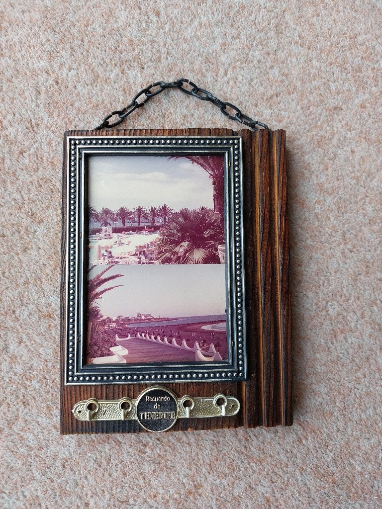 Origineel houten sleutelrekje uit Tenerife met boulevardfoto, Ophalen, Gebruikt, Wandhaken, Minder dan 100 cm