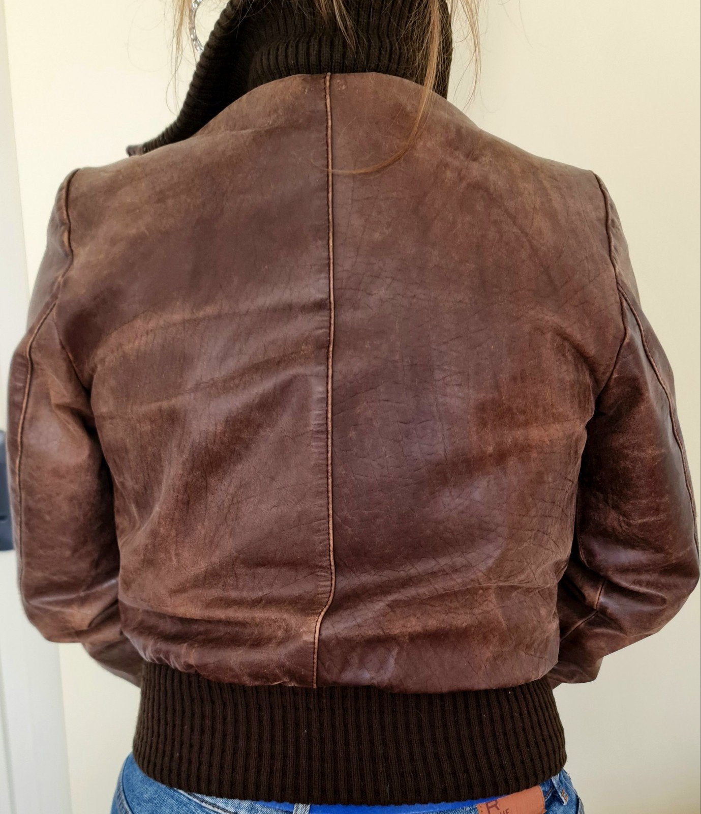 Jack jas leer vintage bruin maat S  kort pilotenjack stoer, Ophalen, Gedragen, Maat 36 (S), Bruin