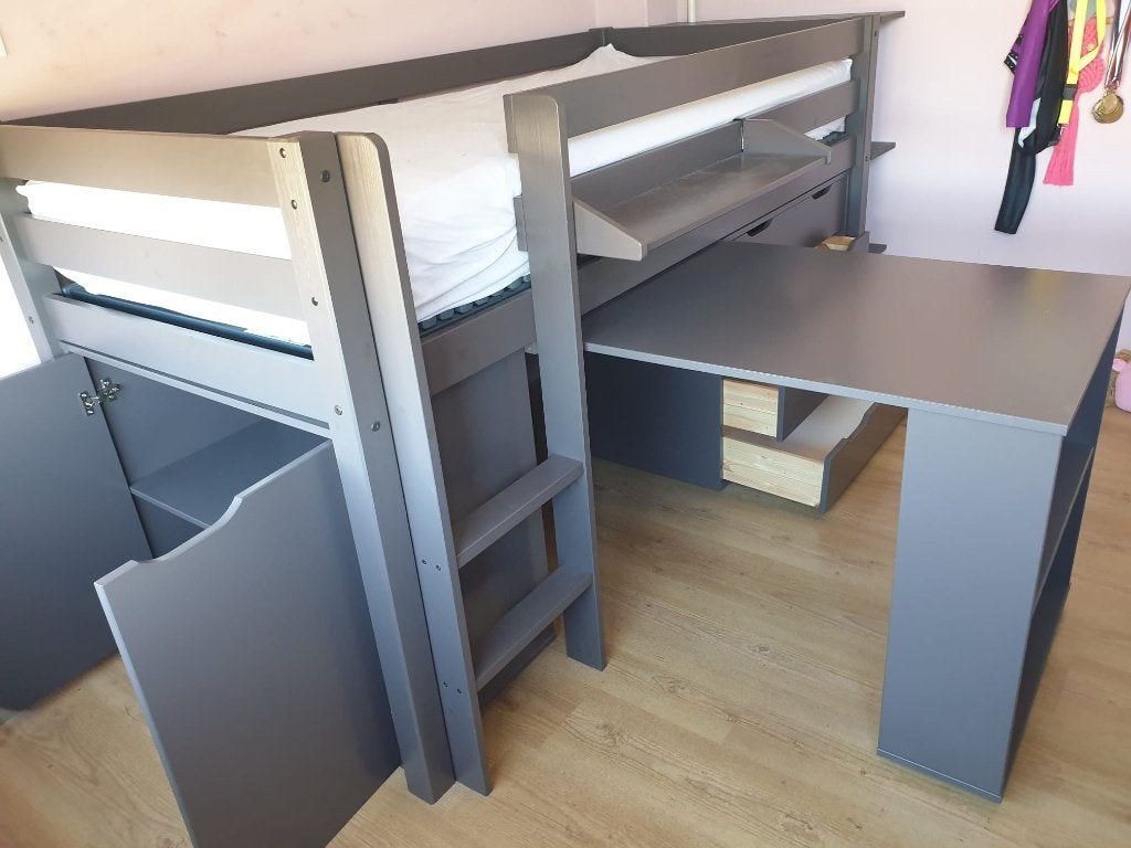 Halfhoogslaper incl bureau, kastje, ladenkast, Kinderen en Baby's, Ophalen, 85 tot 100 cm, Gebruikt, Hoogslaper of Stapelbed