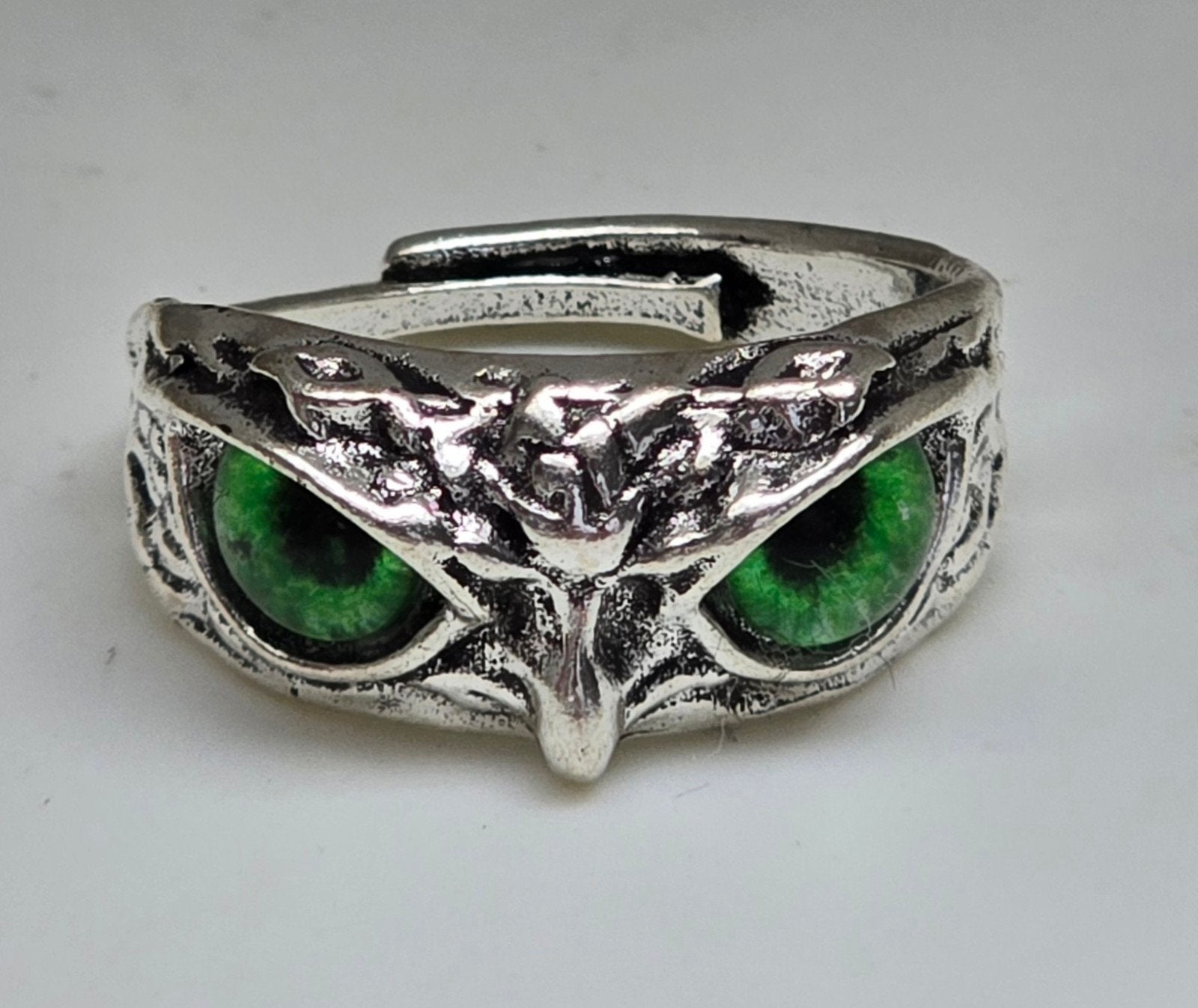 Verstelbare Uil Ring met Groene Ogen - Zilverkleurig, Sieraden, Tassen en Uiterlijk, Overige materialen, Nieuw, Ophalen of Verzenden