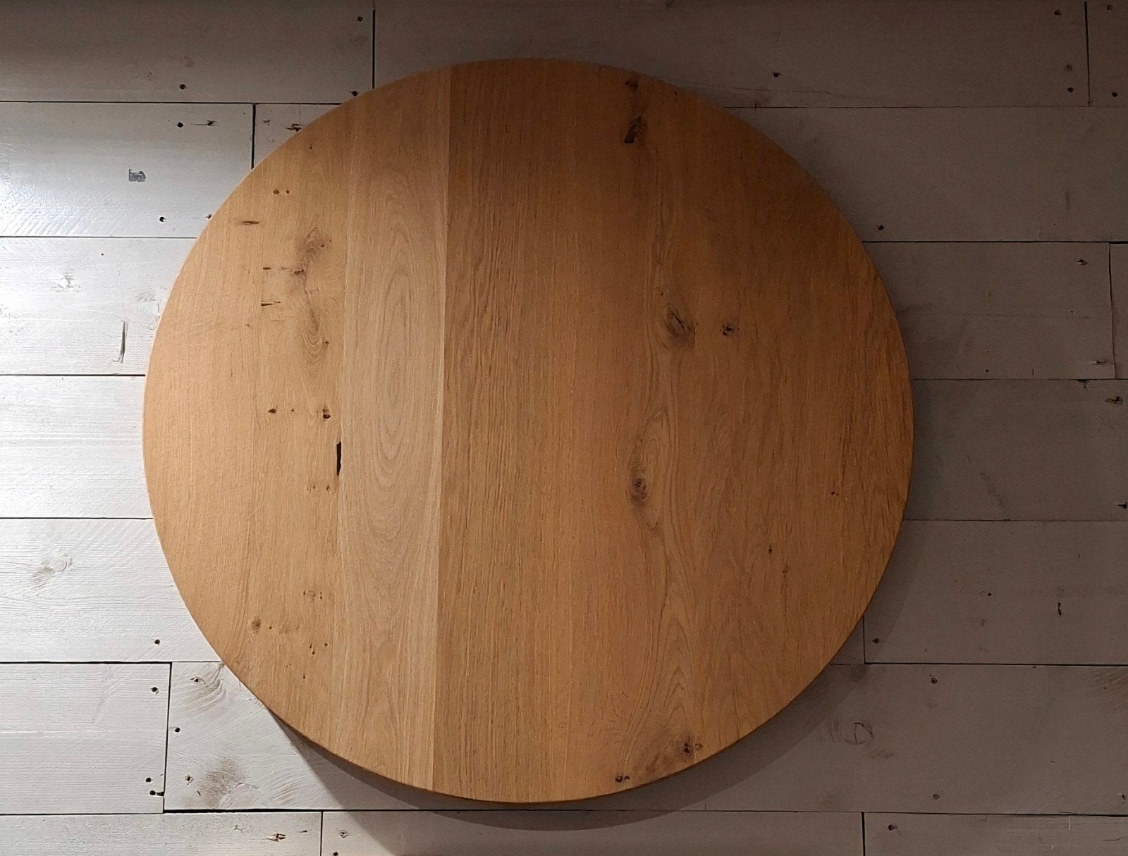 Rond eikenblad met Skylt afwerking - Showroom opruiming, Ophalen, Zo goed als nieuw, Rond, Eikenhout