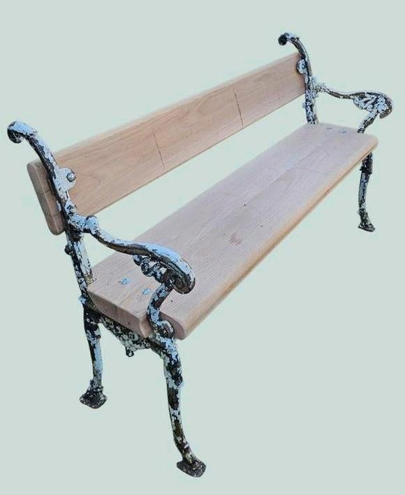 Vintage tuinbank met gietijzeren frame en houten zitting, Ophalen, Gebruikt, Onbekend@voorbeeld.com, Onbekend