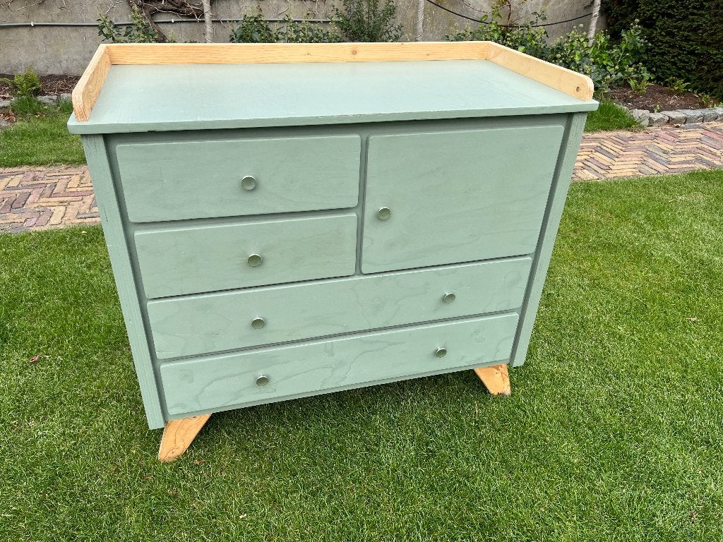 Groene Commode met Lades en Kastje, Ophalen, Gebruikt, 100 cm of meer, Opstaande rand