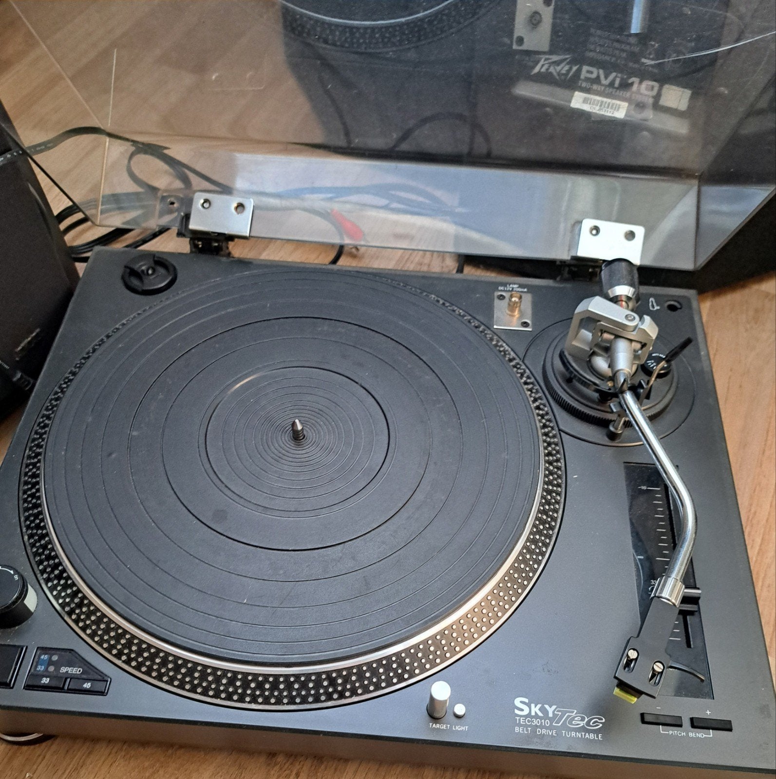 Vintage SKY TEC 3010 platenspeler met Akai speakers en LP'S, Ophalen, Gebruikt