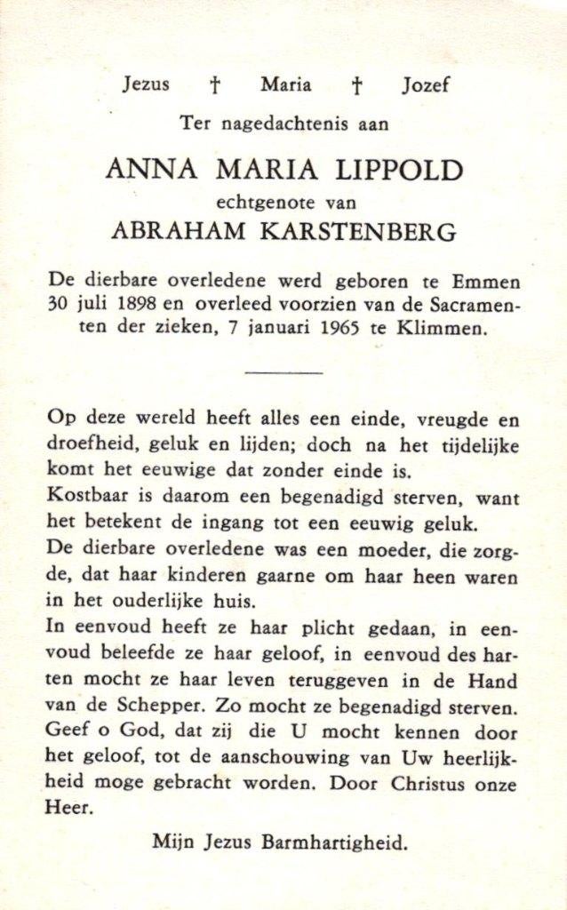 Lippold Anna Maria Emmen 1898-1965 Klimmen, Ophalen of Verzenden