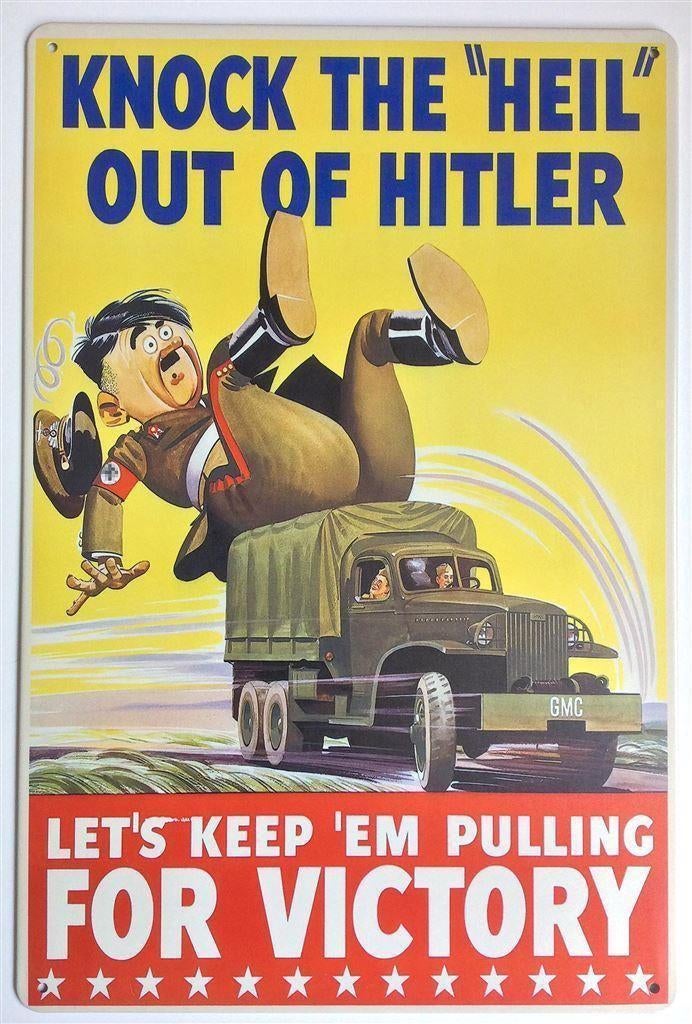 metalen Wo2 Propaganda Hitler Anti Nazi Bord Wandbord ww2, Ophalen of Verzenden, Nieuw