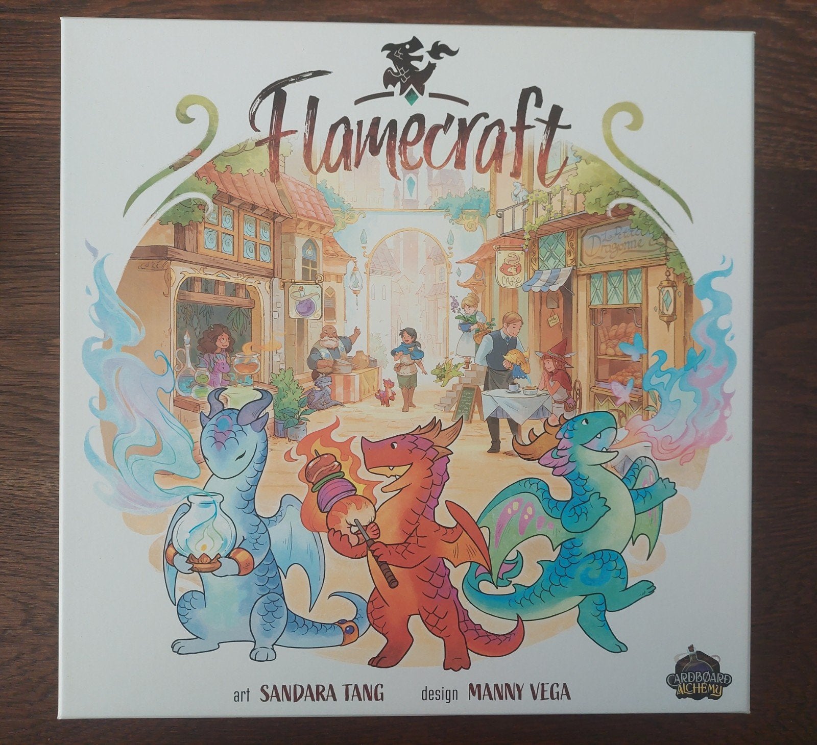 Flamecraft Engels - Inclusief houten tokens en uitbreidingen, Vijf spelers of meer, Ophalen of Verzenden, Zo goed als nieuw, Cardboard Alchemy