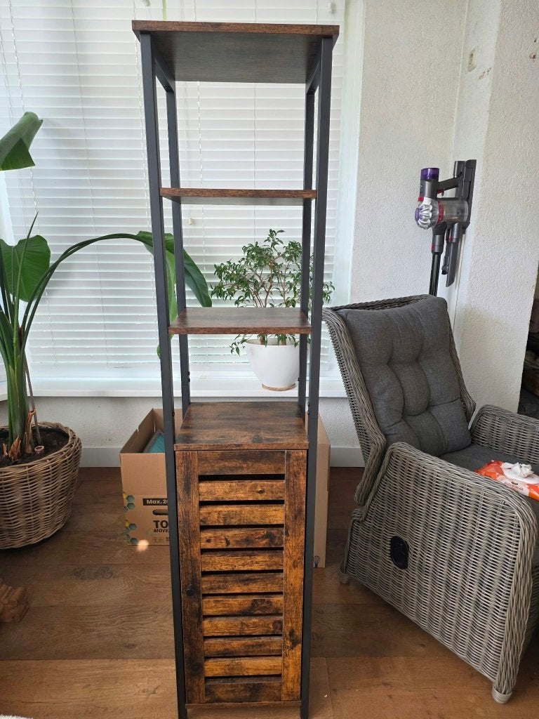 Industriële smalle kast & side table, Ophalen, Met plank(en), Industrieel met mango hout look, 50 tot 100 cm