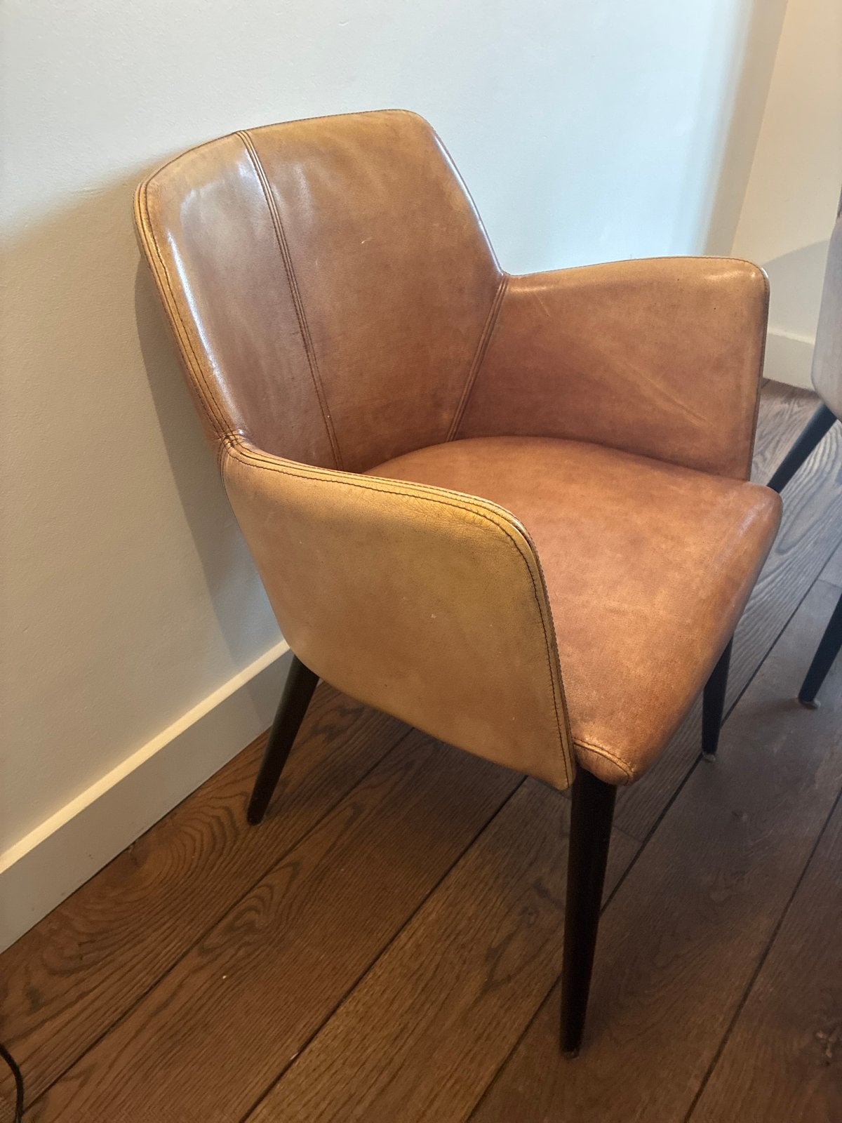 Set van 6 lederen eetkamerstoelen Goossens Balthazar Cognac, Ophalen, Gebruikt, Bruin, Leer