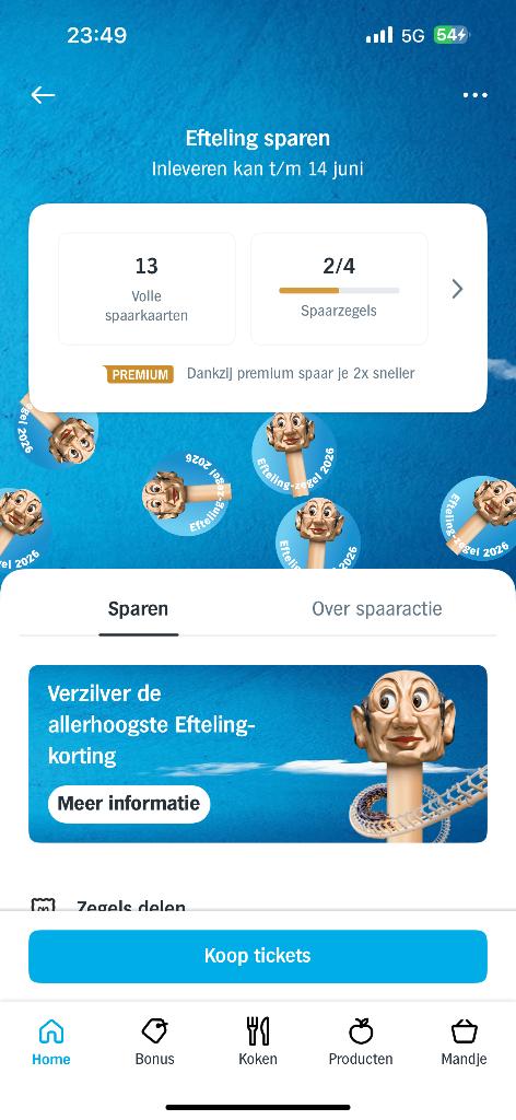 Efteling spaarkaarten AH, Tickets en Kaartjes, Recreatie | Pretparken en Attractieparken, Drie personen of meer, Kortingskaart