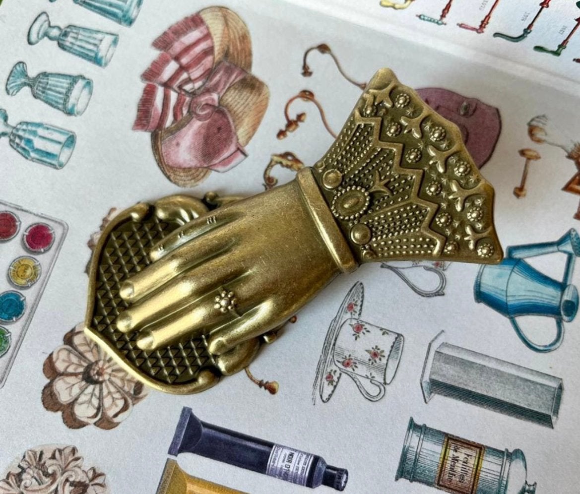 Brieven of papier houder vintage model goud kleurig hand, Ophalen of Verzenden