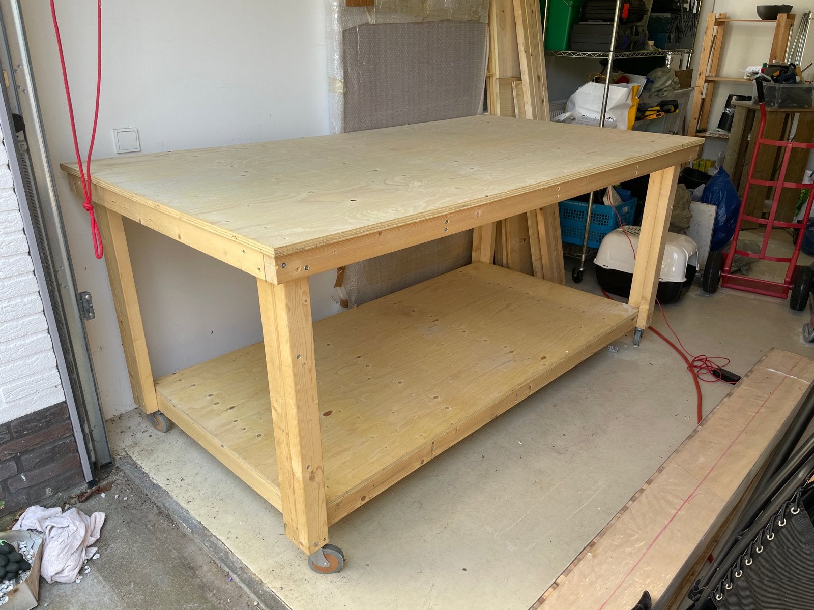 Stevige Werkbank / Montagetafel met Opslagruimte 220x120x102, Ophalen, Zo goed als nieuw, 170 cm of meer