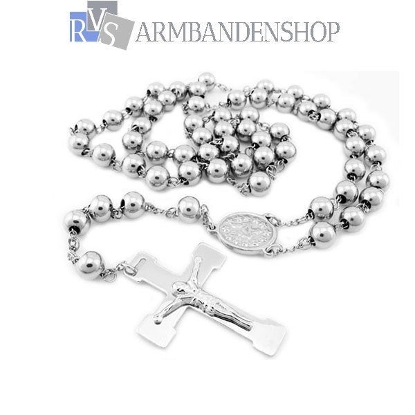 ketting Rvs rozenkrans van edelstaal rosary ketting, Ophalen of Verzenden, Nieuw, Zilver, Overige materialen