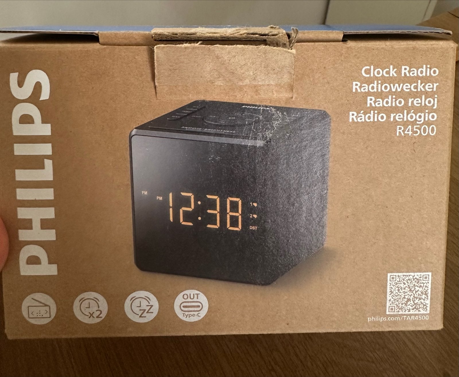 Philips Clock Radio R4500 - Digitale Wekker met USB-oplader, Ophalen of Verzenden, Zo goed als nieuw, Digitaal