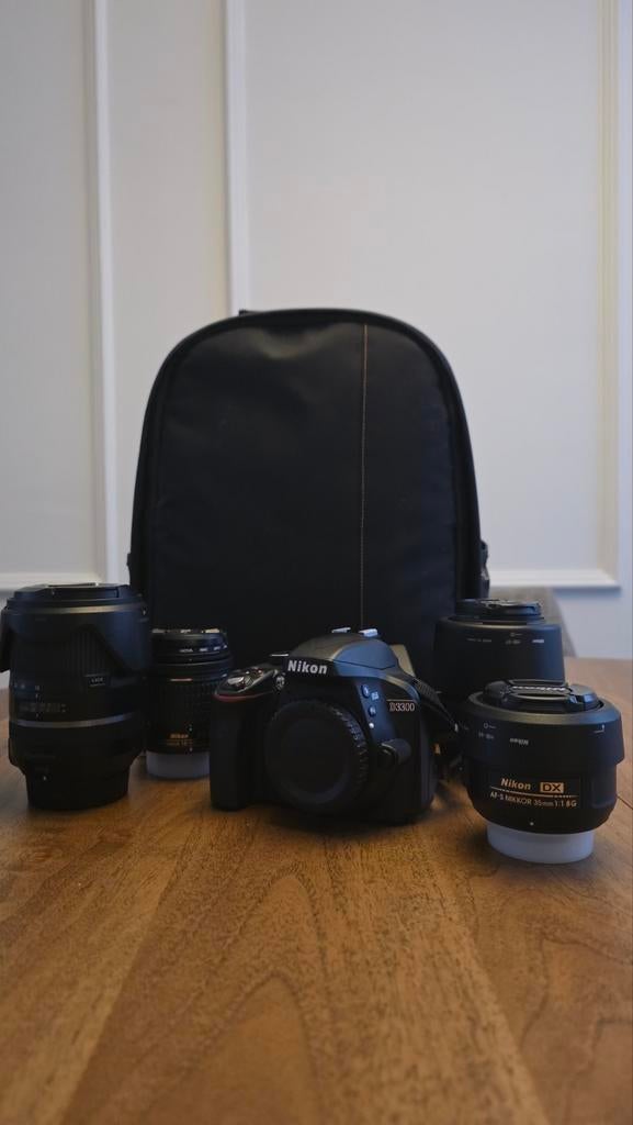 Nikon D3300 spiegelreflexcamera met 4 lenzen en tas, Ophalen of Verzenden