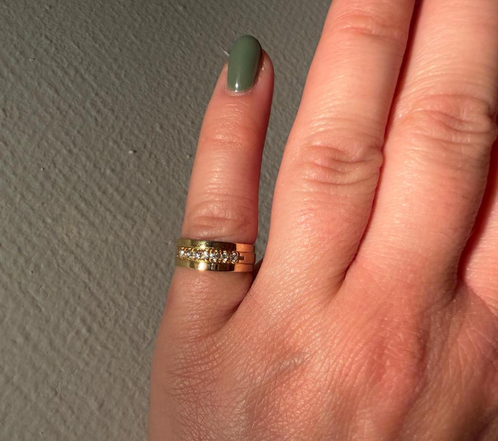 14 karaat gouden ring met 7 diamanten (0.15 ct), Ophalen of Verzenden, Dame, Goud, Kleiner dan 17