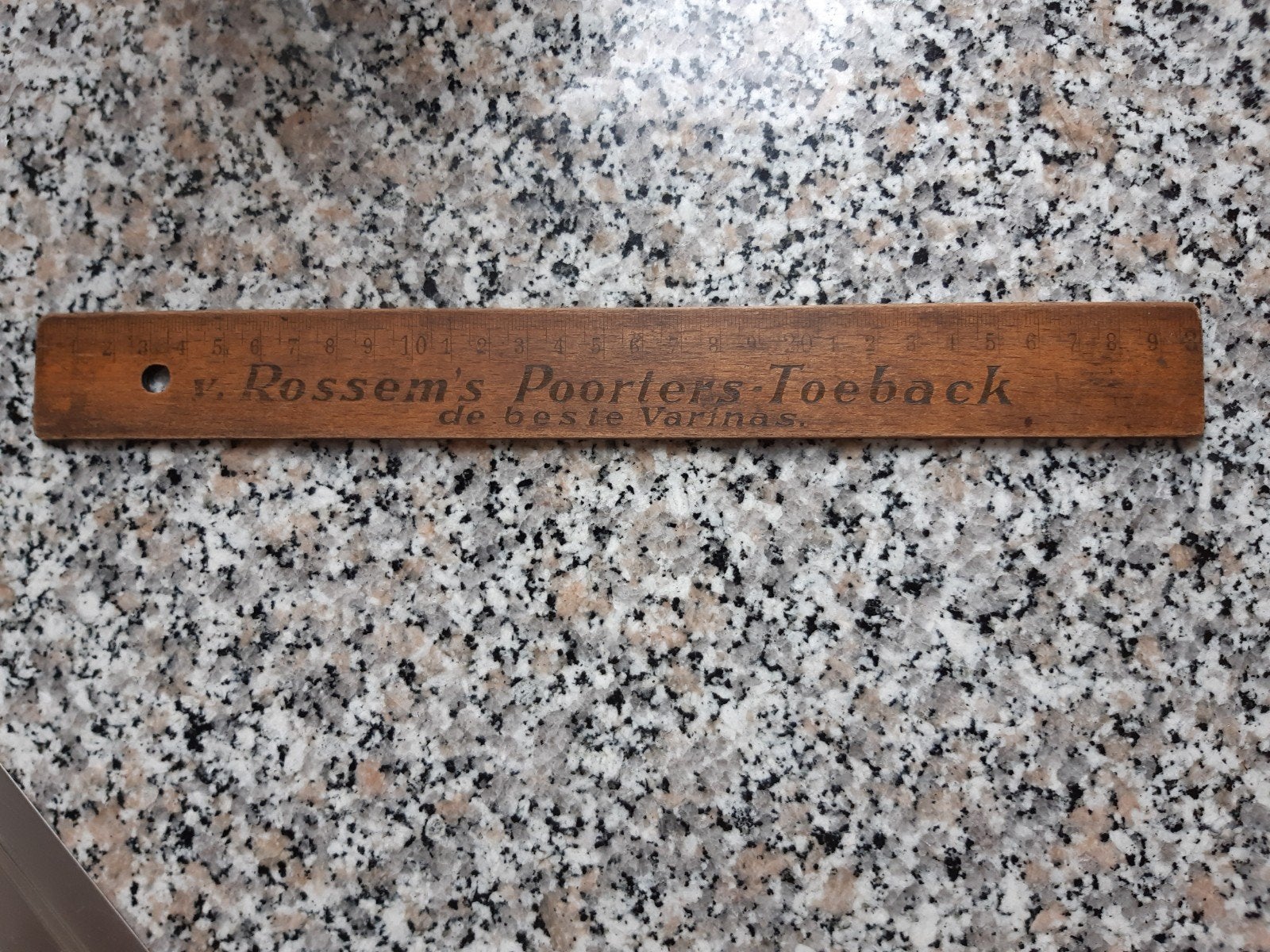 Vintage houten liniaal van v. Rossem's Poorters Toeback, Antiek en Kunst, Ophalen of Verzenden