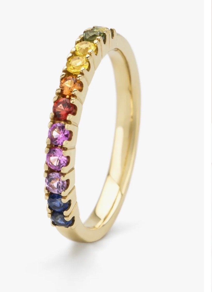 Diamond Point 14K ring met kleurrijke saffieren - Maat 57, Sieraden, Tassen en Uiterlijk, Ringen, Ophalen, Zo goed als nieuw, 17 tot 18