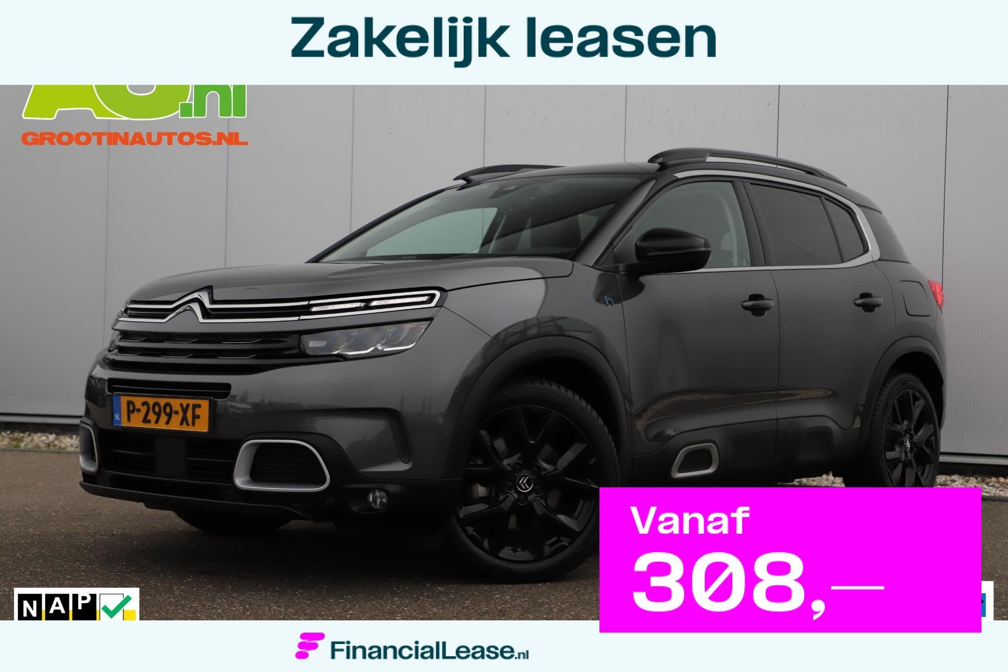 Citroen C5 Aircross 1.6 Plug-in Hybrid 225 Business Plus Aut, Gebruikt, 4 cilinders, Met garantie (alle), Alcantara