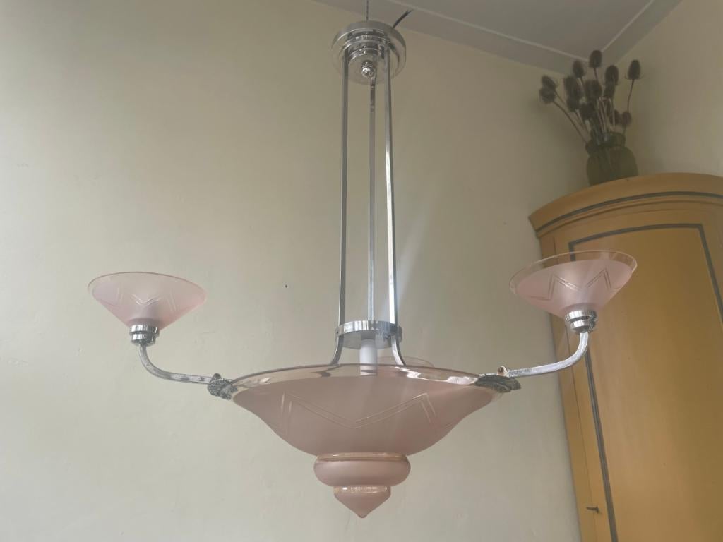 Lamp Hanglamp Plafondlamp art deco 1930 Frans, Antiek en Kunst, Antiek | Lampen, Ophalen