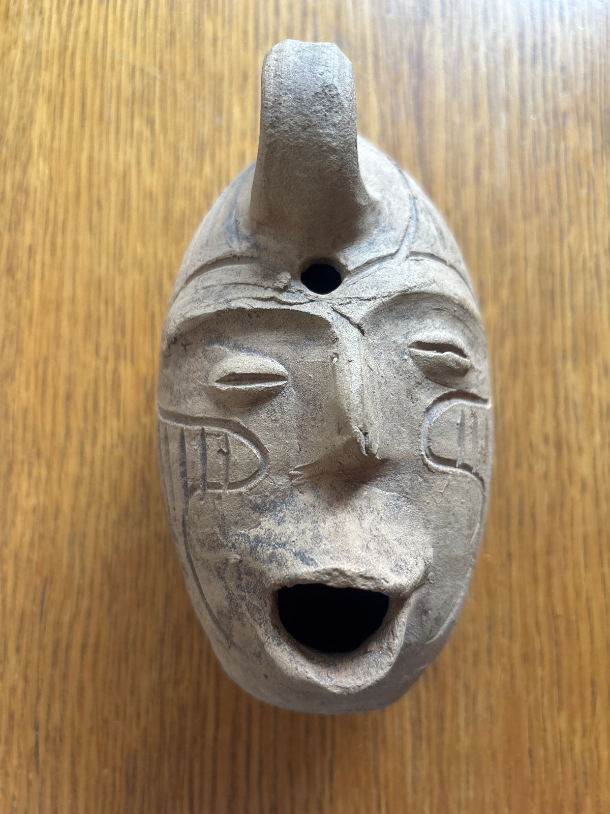 Antieke terracotta olielamp met gezichtsmasker, Antiek en Kunst, Antiek | Keramiek en Aardewerk, Ophalen