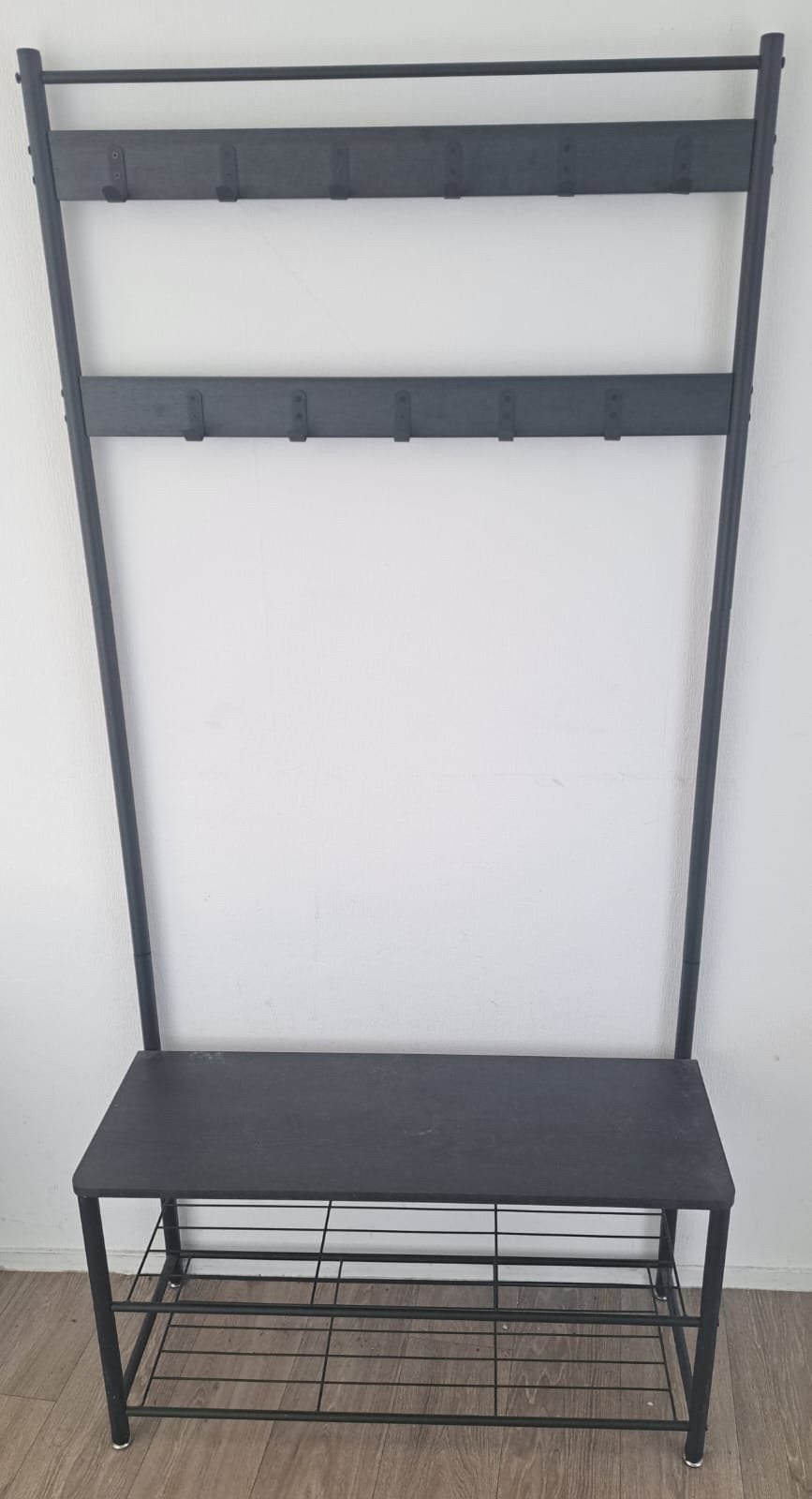Kapstok met schoenenrek en zitbankje - Zwart metaal, Huis en Inrichting, Ophalen, Gebruikt, 200 cm of meer, Overige typen