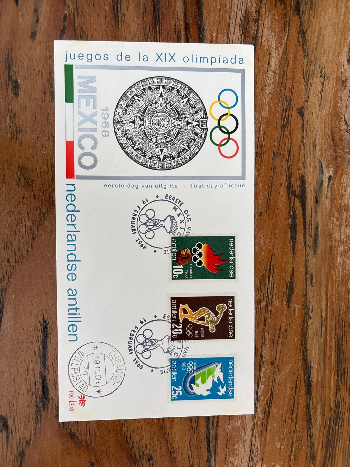 Nederlandse Antillen 1968 Olympische Spelen Eerste Dag, Ophalen of Verzenden, Gestempeld