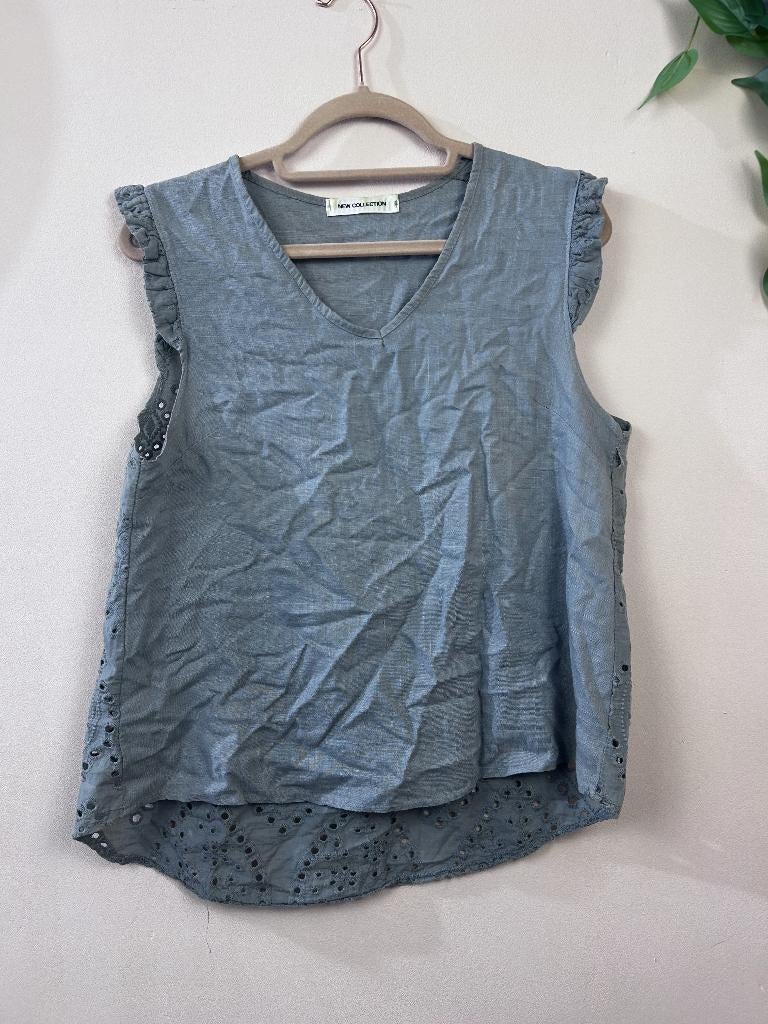 New Collection Lichtblauwe Broderie Top Dames M, Kleding | Dames, Maat 38/40 (M), Blauw, Ophalen of Verzenden, Zo goed als nieuw