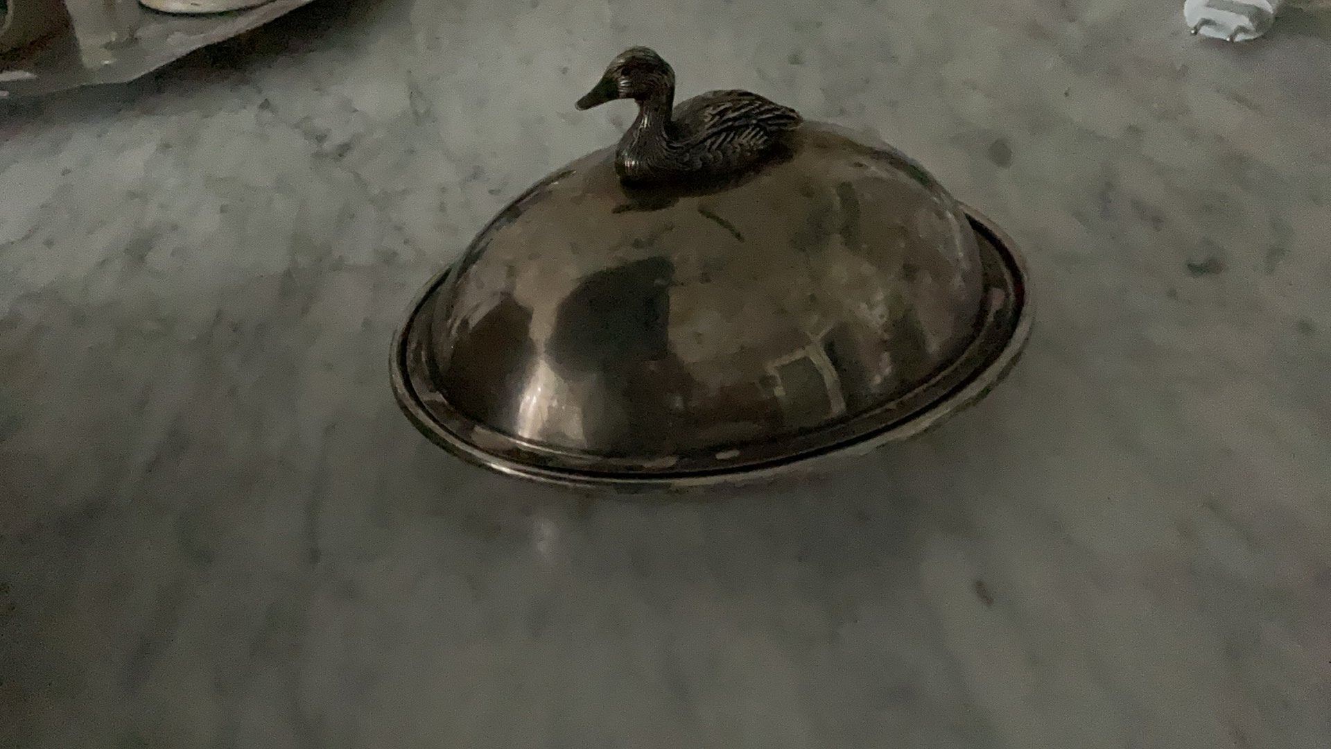 Vintage verzilverde foie gras of paté schaal, Ophalen of Verzenden, Gebruikt